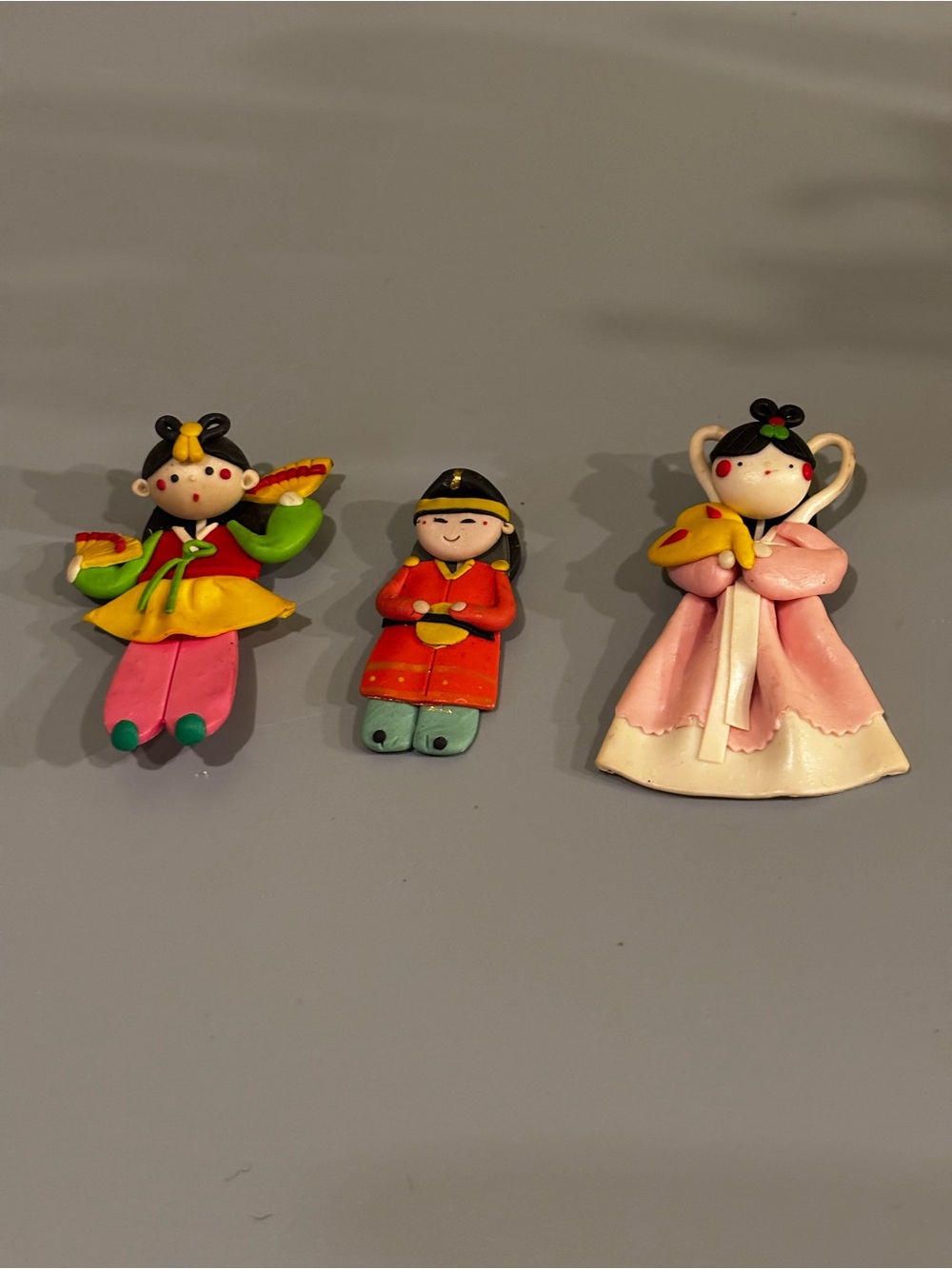 Handmade Korean Doll Magnets Set - Pink, Red, Yellow